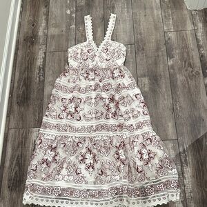 Anthropologie White and Burgundy Floral Dress
